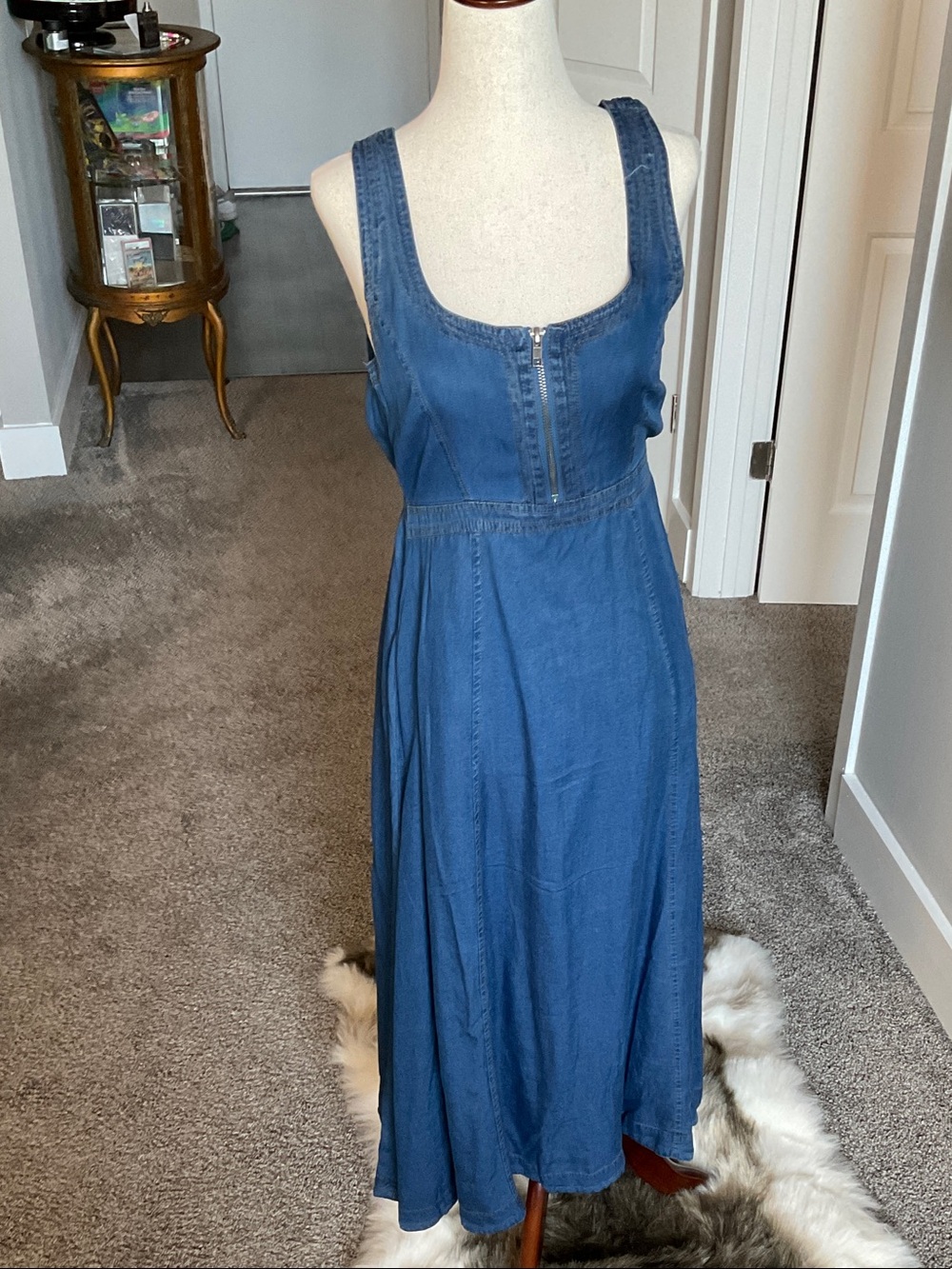 Blu Pepper Navy Blue Denim Dress with Contrast Stitching